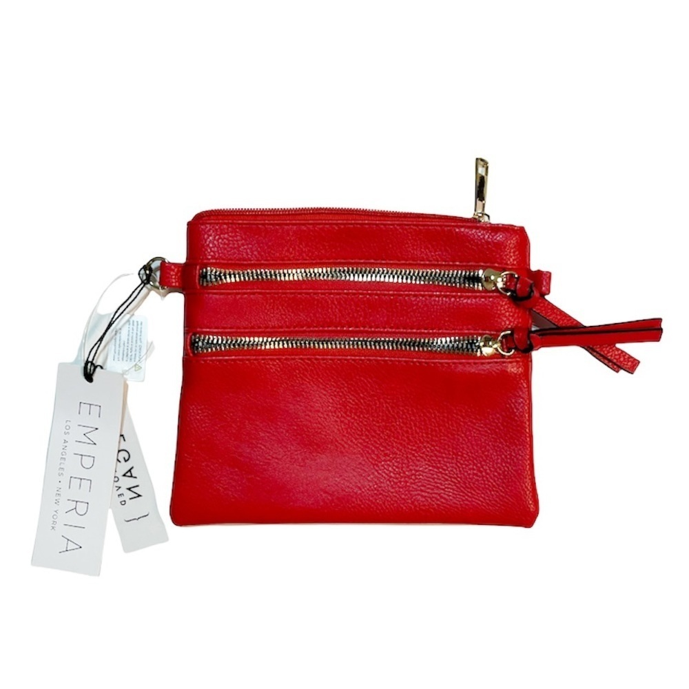 Emperia Clutch/Wristlet Red Color Vegan 3 Pockets with Zip